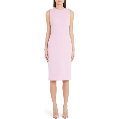 Dolce & gabbana Floral Embellished Cady Midi Sheath Dress, US / 40 IT - Pink