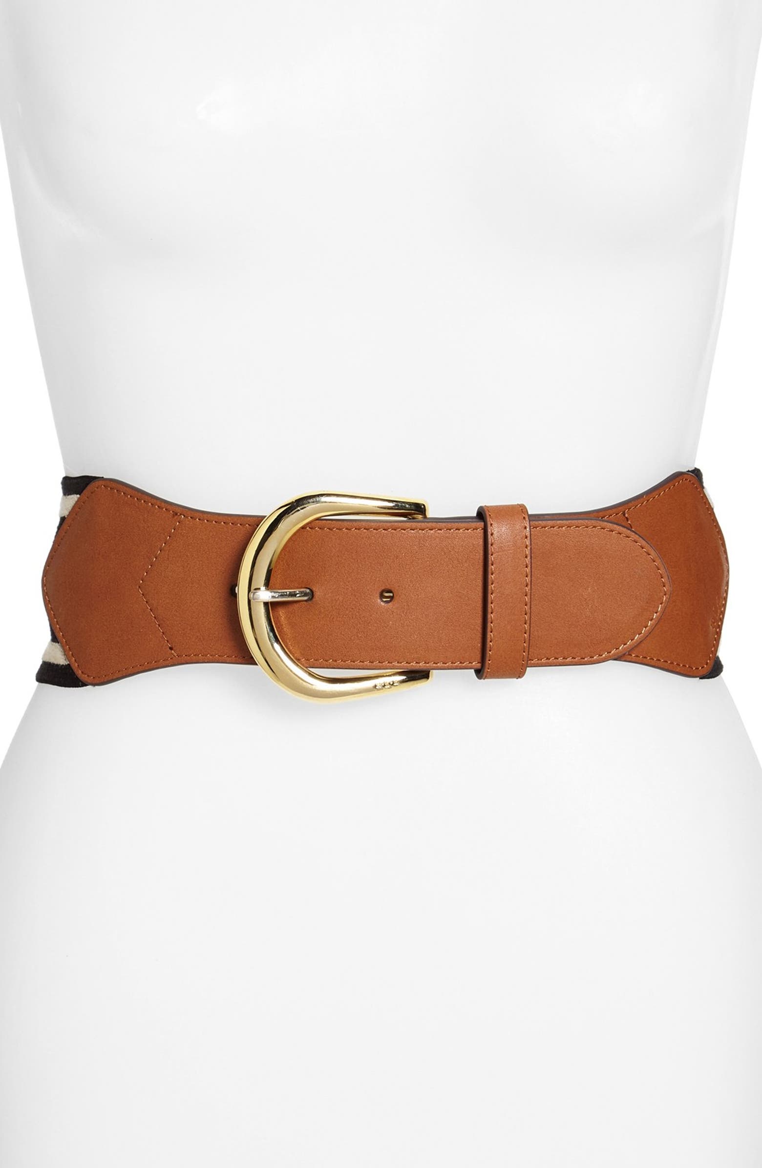 Lauren Ralph Lauren Stripe Elastic & Leather Belt | Nordstrom
