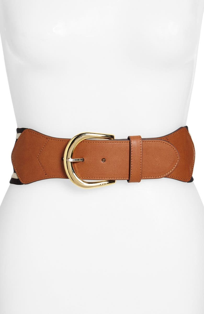 Lauren Ralph Lauren Stripe Elastic & Leather Belt | Nordstrom