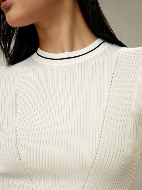 Shop Lilysilk Ribbed Knit Silk Crop Top In White With Black Stripes