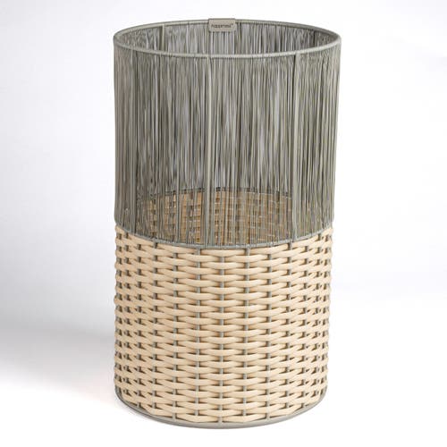 Happimess Harper Modern 2-tone Faux Wicker Cylinder Waste Basket In Gray/cream