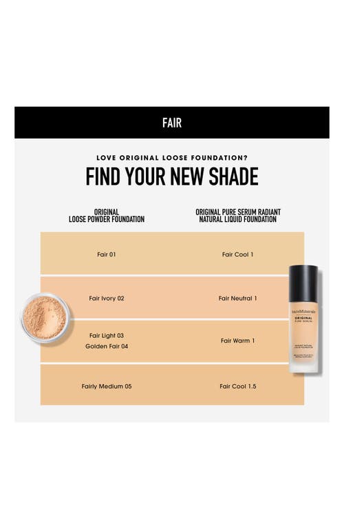 Shop Bareminerals ® Original Pure Serum Radiant Natural Liquid Foundation Mineral Spf 20 In Fair Warm 1.5