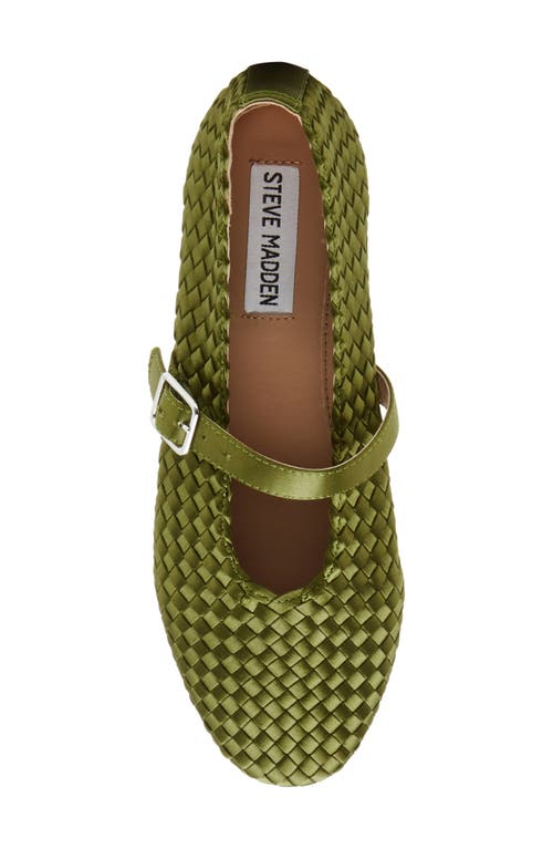 Shop Steve Madden Dreaming Mary Jane Flat In Olive Satin