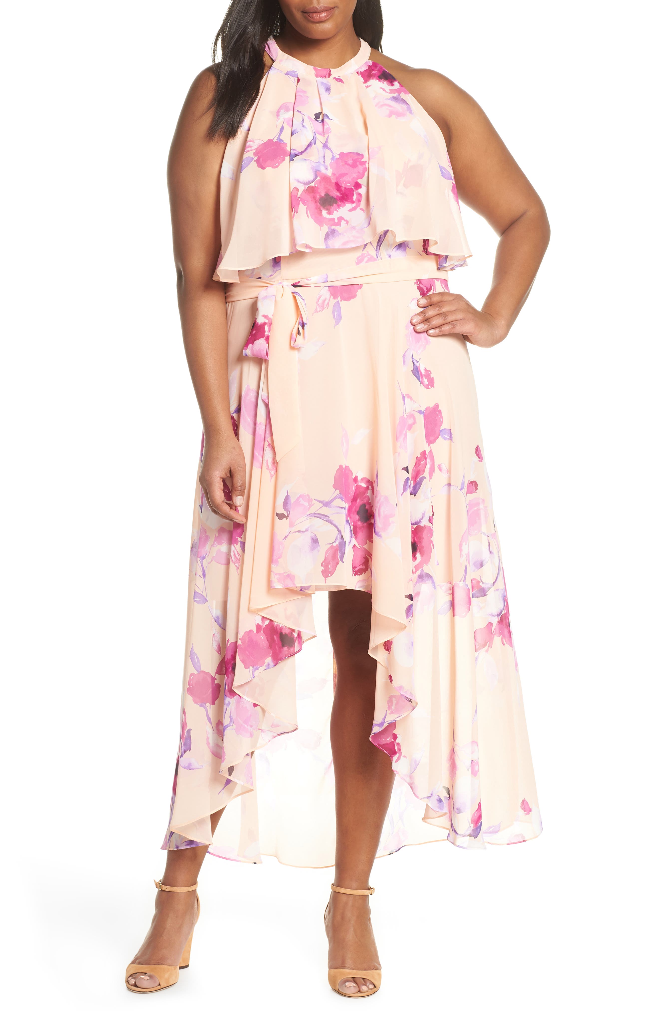 Plus Size Eliza J Halter Popover High/low Dress, Pink
