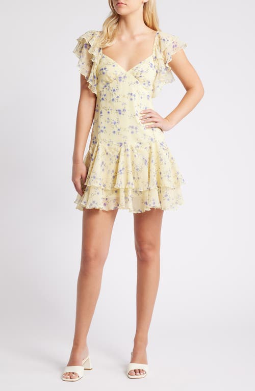 Topshop Floral Ruffle Mini Sundress Yellow Multi at Nordstrom, Us