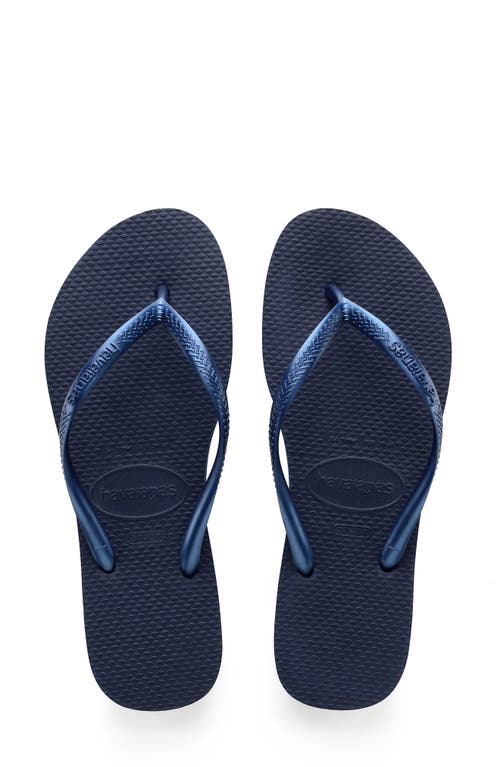 Shop Havaianas Slim Flip Flop In Navy Blue/blue