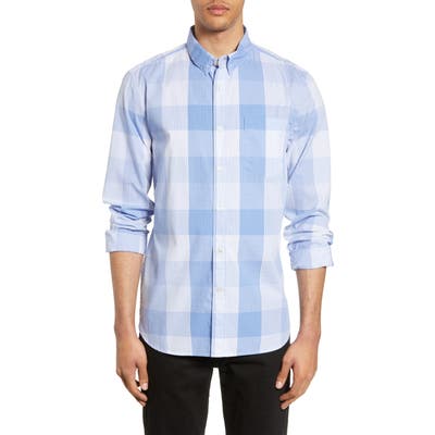 French Connection Slim Fit Pinstripe Check Shirt, Blue
