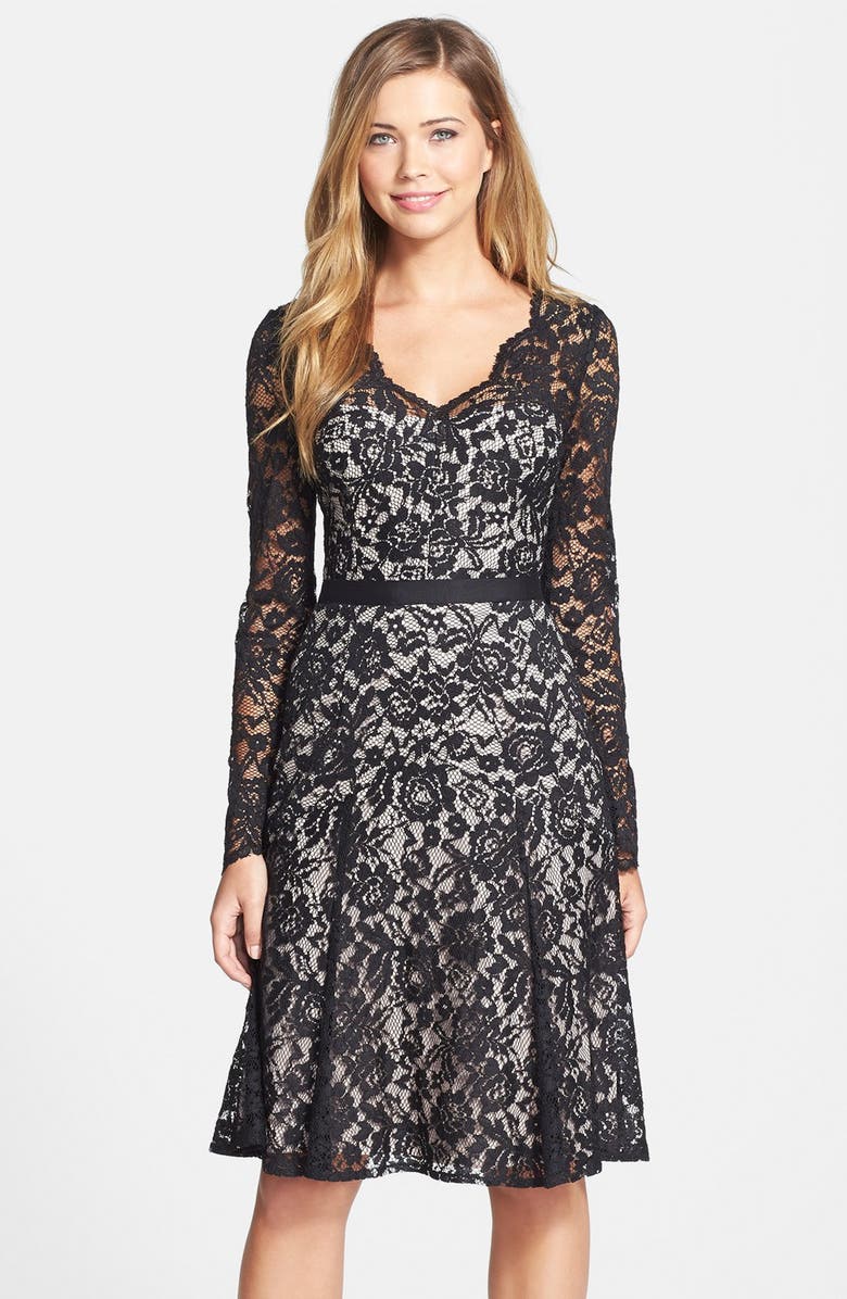 Maggy London Long Sleeve Lace Fit & Flare Dress | Nordstrom