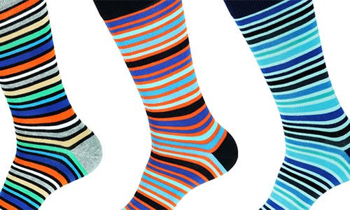 Unsimply Stitched 3-pack Assorted Stripe Crew Socks In Blue Multi