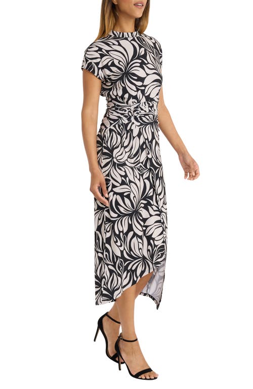 Shop Donna Morgan For Maggy Leaf Asymmetric Midi Dress In Black/tan