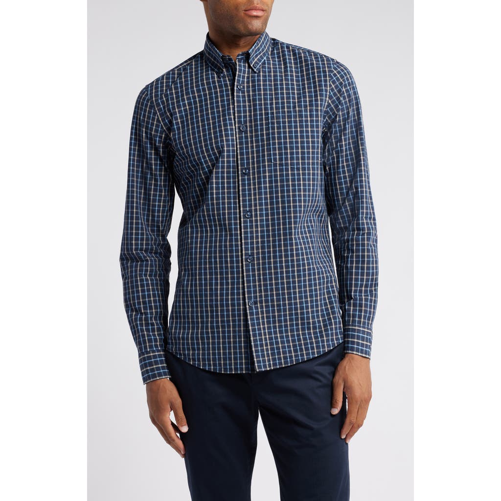 Nordstrom Trim Fit Check Stretch Button-down Shirt In Navy- Teal Tay Check