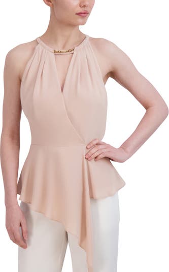 BCBGMAXAZRIA Keyhole Sleeveless Peplum Top Nordstrom