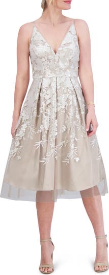 Floral Sequin Pleated Cocktail Dress