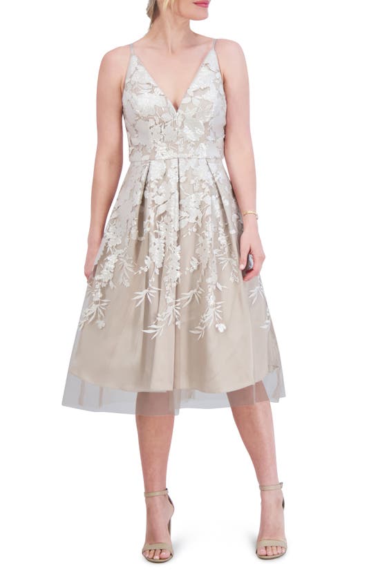 Eliza J Floral Sequin Pleated Cocktail Dress In Taupe