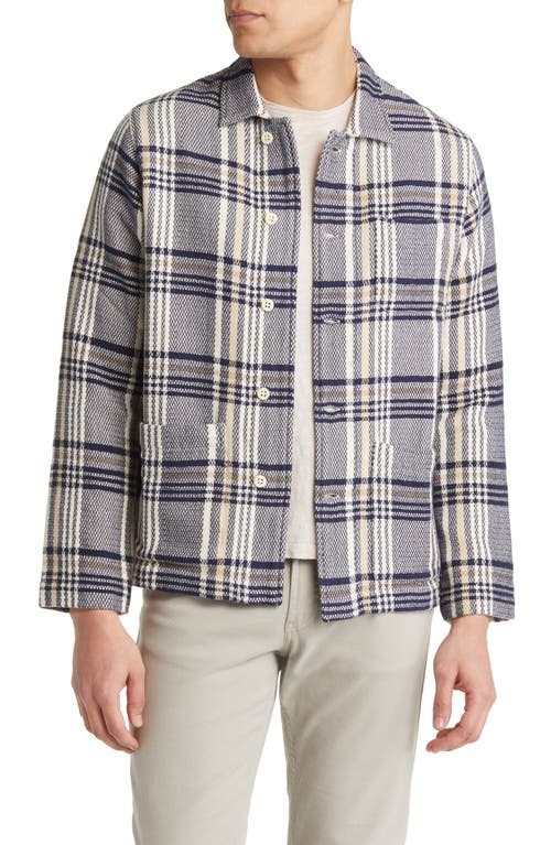 Stout Plaid Cotton Shirt Jacket in Grey/Navy