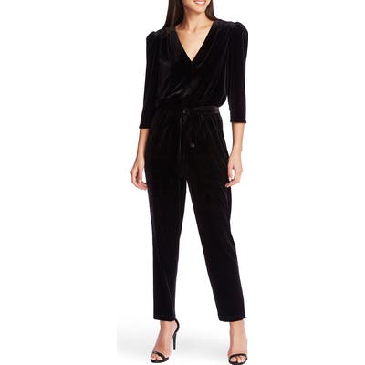 1.state Tie Waist Velvet Jumpsuit, Black