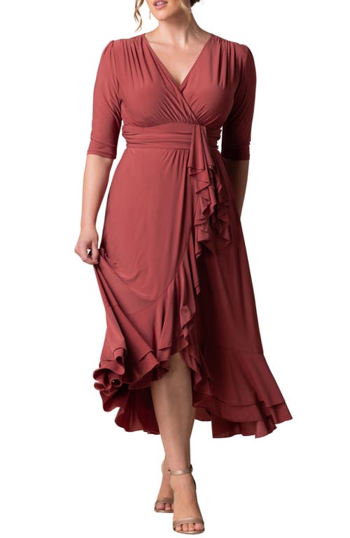 Kiyonna Veronica Ruffled High-Low Evening Gown in Rosy Sunset 