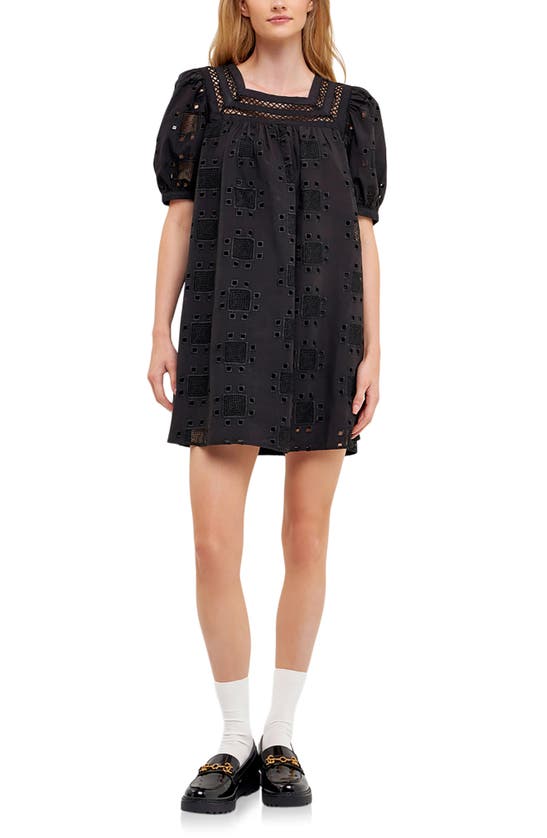 ENGLISH FACTORY EMBROIDERED COTTON EYELET SHIFT DRESS