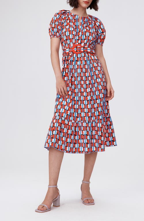 Diane von Furstenberg Lindy Geo Print Belted Midi Dress Maypole Red at Nordstrom,