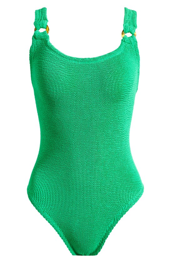 Hunza G Seersucker Texture Open-back Swimsuit In Emerald