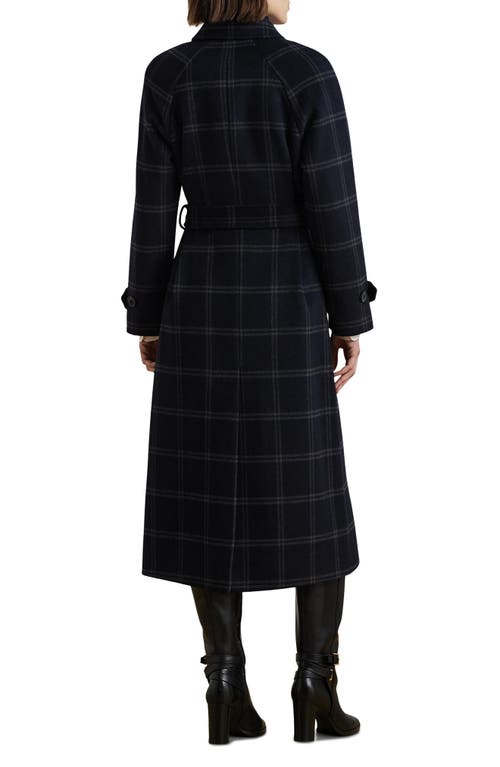 Shop Lauren Ralph Lauren Windowpane Plaid Wool Blend Coat In Navy Blue/grey Windowpane