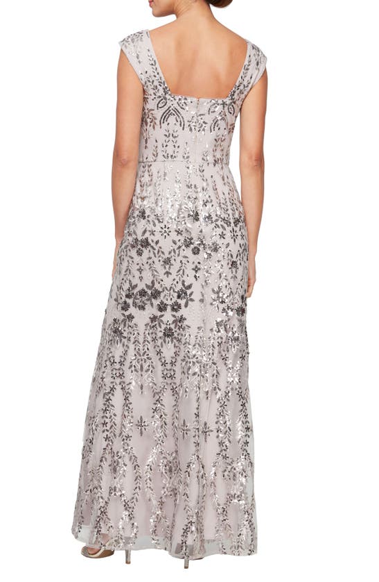Shop Alex Evenings Sequin Embroidery Fit & Flare Gown In Taupe
