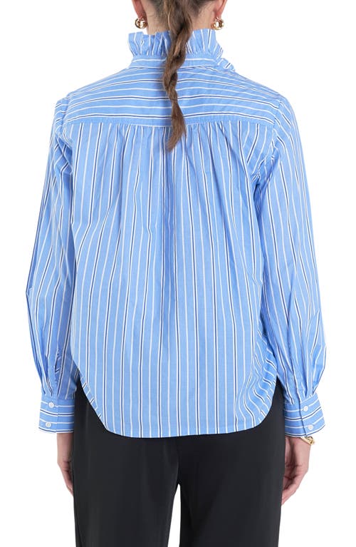 Shop English Factory Stripe Ruffle Shirt In Blue/white