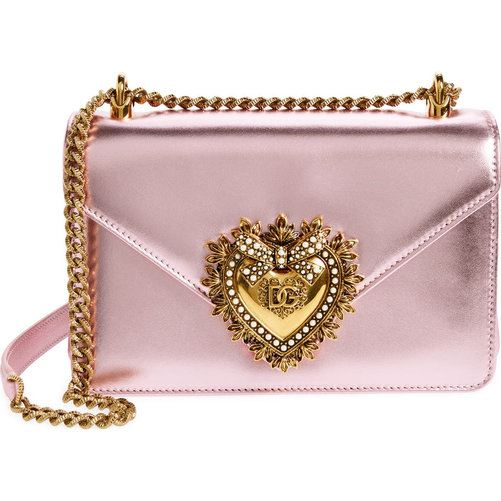 Dolce & Gabbana Dolce&gabbana Devotion Metallic Leather Shoulder Bag In Pink/pink