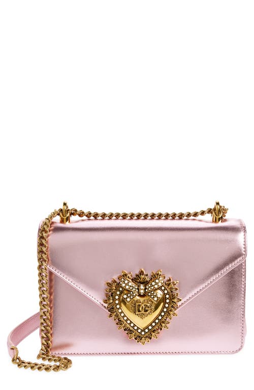 Dolce & Gabbana Devotion Metallic Leather Shoulder Bag in Pink/Pink at Nordstrom