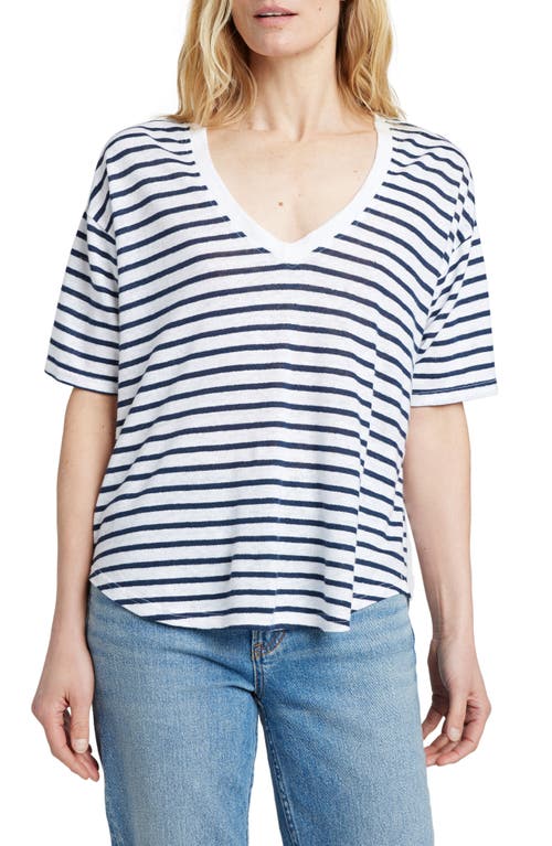Linen V-Neck T-Shirt in Ahoy Stripe