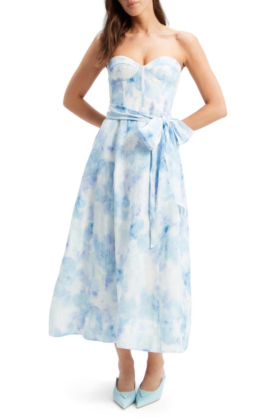 Shop Bardot Vibrant Tie Dye Strapless Corset Dress In Aqua Tie Dye