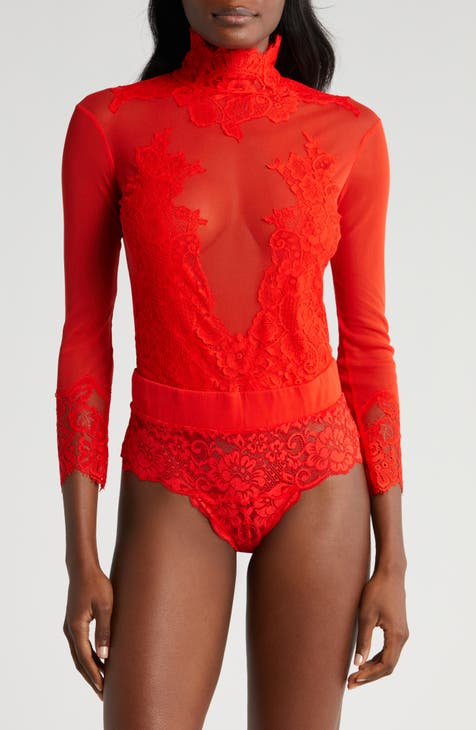 Red lace bodysuit and black jeans  Lace bodysuit outfit, Body suit outfits,  Red bodysuit outfit