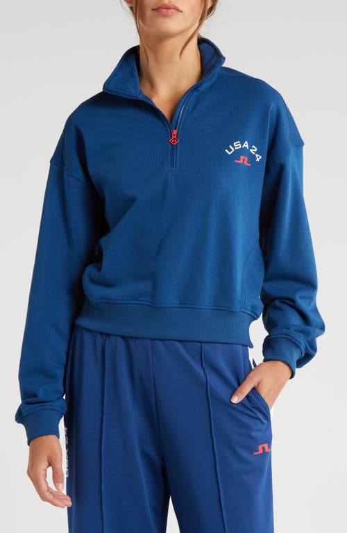 J. Lindeberg Lamia Quarter Zip Graphic Sweatshirt Estate Blue at Nordstrom,