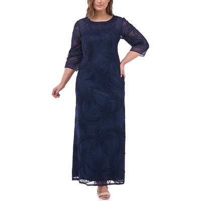 Plus Size Js Collections Pearl Beaded Soutache Column Gown, Blue
