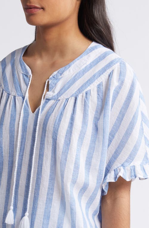 Shop Beachlunchlounge Leia Stripe Linen & Cotton Top In Ciel