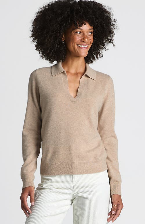 Shop Lands' End Cashmere Johnny Collar Sweater In Blush Sand Heather