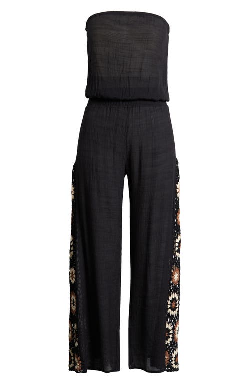 Elan Crochet Inset Strapless Cover-up Jumpsuit In Black Multi