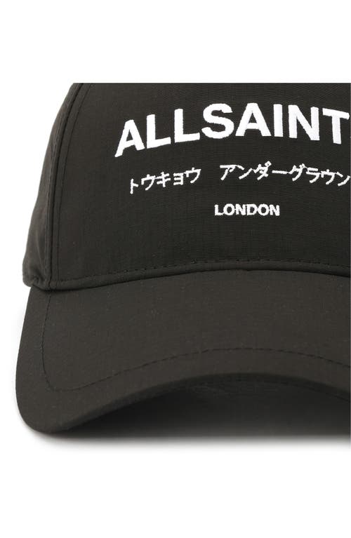 Shop Allsaints Underground Logo Adjustable Ripstop Baseball Cap In Black/matte Black