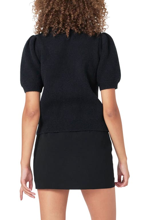 Endless Rose Chain Detail Puff Sleeve Sweater In Black
