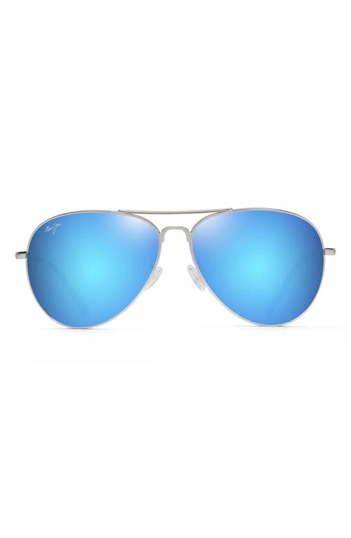 Maui Jim Mavericks 61mm Polarized Oversize Aviator Sunglasses In Silver/blue Hawaii