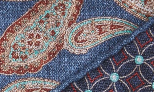 Shop Edward Armah Paisley Reversible Silk Pocket Square In Denim