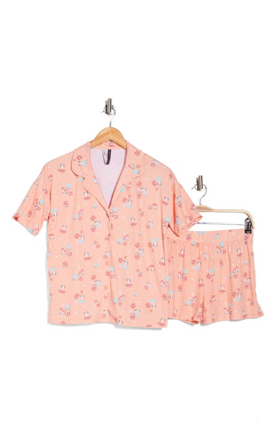 Shop Jaclyn Short Sleeve Button-up Shirt & Shorts Pajamas In Peach Nector