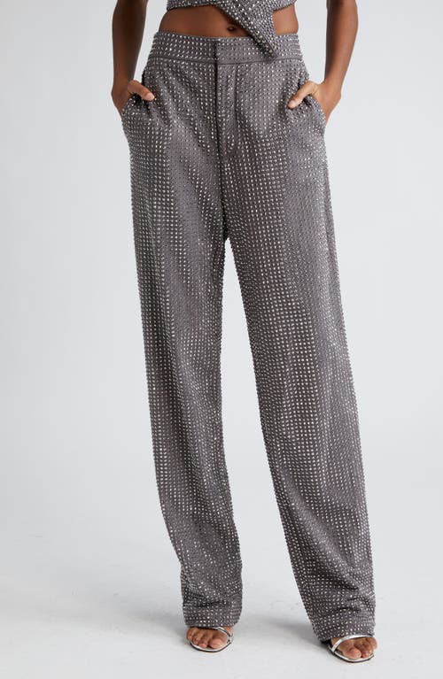 Crystal Embellished Ponte Jersey Straight Leg Pants in Charcoal