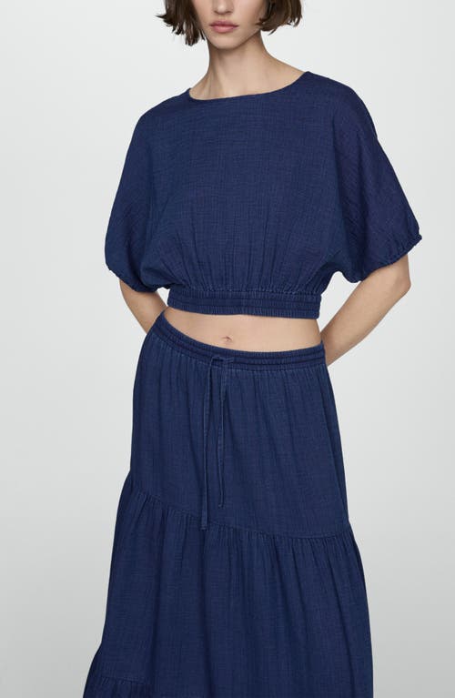 Shop Mango Indie Tiered Cotton Denim Maxi Skirt In Dark Blue