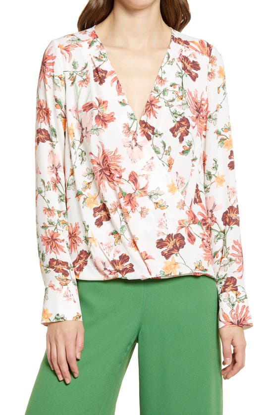 Halogen Cross Front Blouse In Ivory- Pink Delila Floral