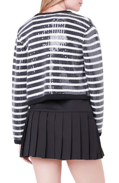 English Factory Sequin Stripe Cardigan In Black/ivory