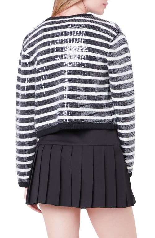 Shop English Factory Sequin Stripe Cardigan In Black/ivory