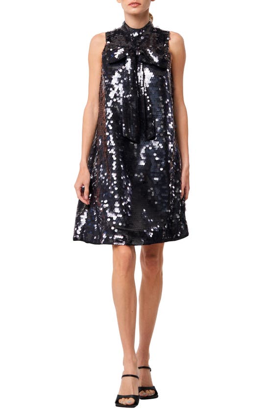 CIEBON CIEBON ANITA BOW PAILLETTE SEQUIN SLEEVELESS MINI SHIFT DRESS