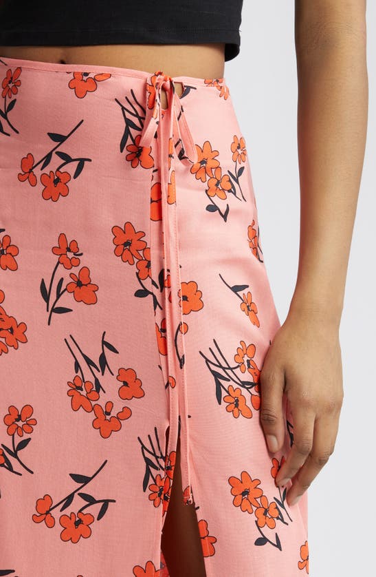 Shop Topshop Ruched Cherry Blossom Side Slit Skirt In Pink