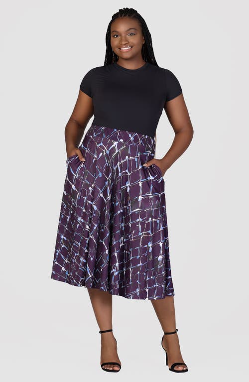 Shop 24seven Comfort Apparel Abstract Print Midi Skirt In Purple Multi